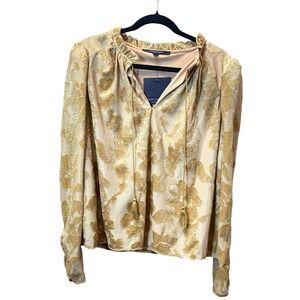 Marc New York Andrew‎ Marc Gold Floral Print Ruffle Neck Long Sleeve Top